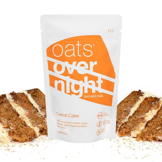 Oats Overnight Carrot Cake - Overnight Oats with 20g Whey Protein High Fiber Breakfast Protein Shake - Gluten Free Oatmeal Non GMO High Protein Oatmeal (2.5 oz per Meal) (8 Pack)