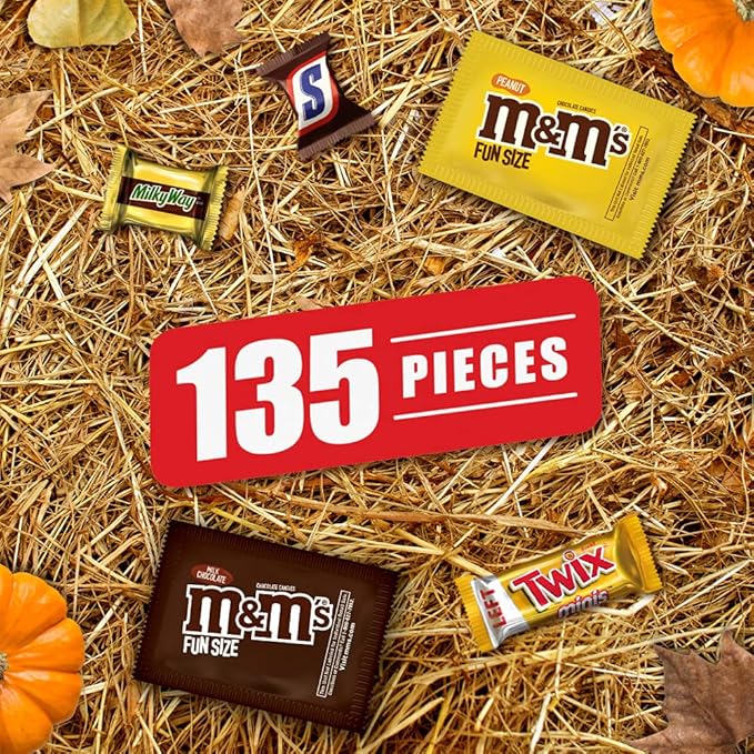 M&ampM'S Milk Chocolate M&ampM'S Peanut SNICKERS Chocolate Candy TWIX Caramel Cookie Bar &amp MILKY WAY Caramel Milk Chocolate Bulk Halloween Candy Assortment 53.26oz (135 Pieces)