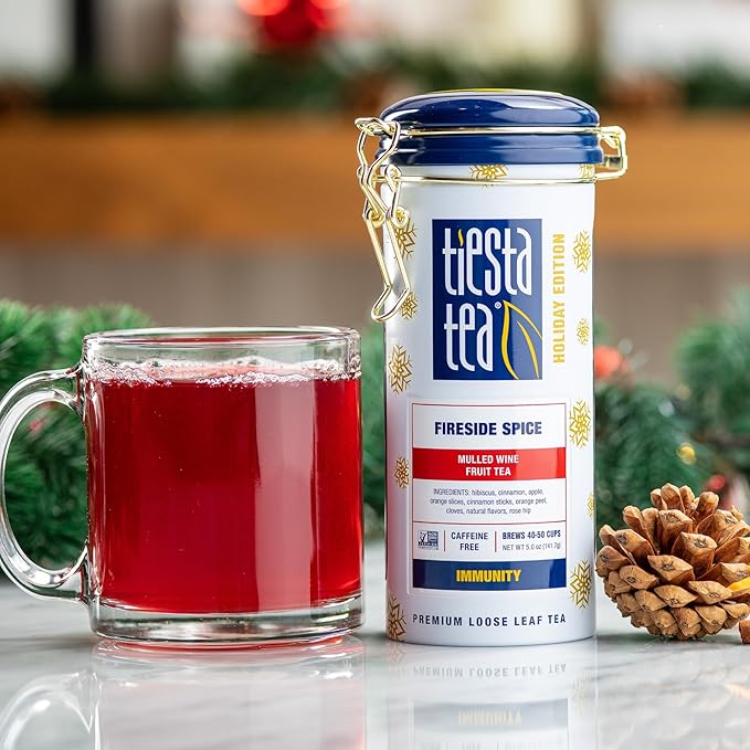 Tiesta Tea - Brewmaster and Cozy Fireside Tea Gift Set Non-Caffeinated Loose Leaf Holiday Tea Blends with Infuser Includes 16oz Tea Infuser &amp 2 Refillable Tins Fireside Spice &amp Peppermint C