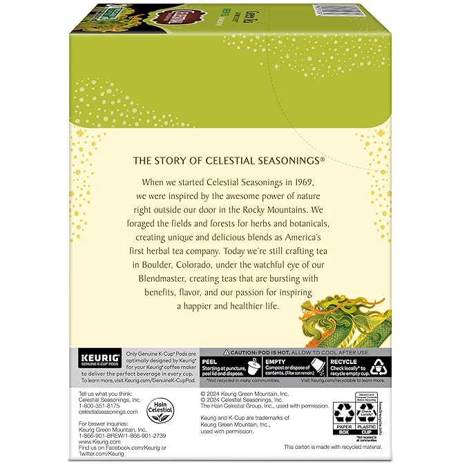 Celestial Seasonings Green Tea Single-Serve Keurig K-Cup Pods 96 Count