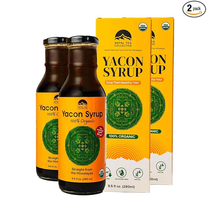 Nepal Tea Yacon Syrup 100% Organic 9.5 Fl Oz Glass Bottle - Low Calorie Satisfying Sweetness Rich in Minerals Low Glycemic High in FOS/Prebiotic for Digestive Health | 2 Pack