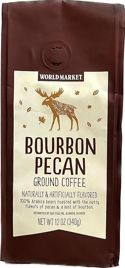World Marke Bourbon Pecan Ground Coffee Beans - Seasonal Limited Edition Coffee Pure Arabica Great Aroma Rich Flavored Coffee | Gourmet Blend of Central &amp South American | 12 Ounce 1 Pack