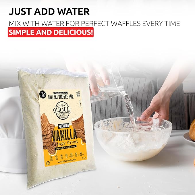 OldSoul Professional Taiyaki Waffle Mix | GLUTEN FREE &amp VEGAN | Crispy | Vanilla Flavor | 10 Lbs | 168 Waffles (10 Lbs Gluten Free &amp Vegan)