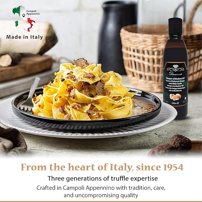 Diamante Italy Cream of Balsamic with White Truffle Vinegar of Modena IGP - Gourmet &amp Luxurious Vinegar for Dressing Dipping &amp Glazing - Non GMO &amp Made in Italy - 250ml
