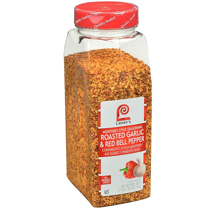 Lawry's Roasted Garlic &amp Red Bell Pepper Monterey Style Seasoning 21 oz - One 21 Ounce Container of Roasted Red Bell Pepper Seasoning Ideal on Fajitas Meatballs Shrimp and Vegetables