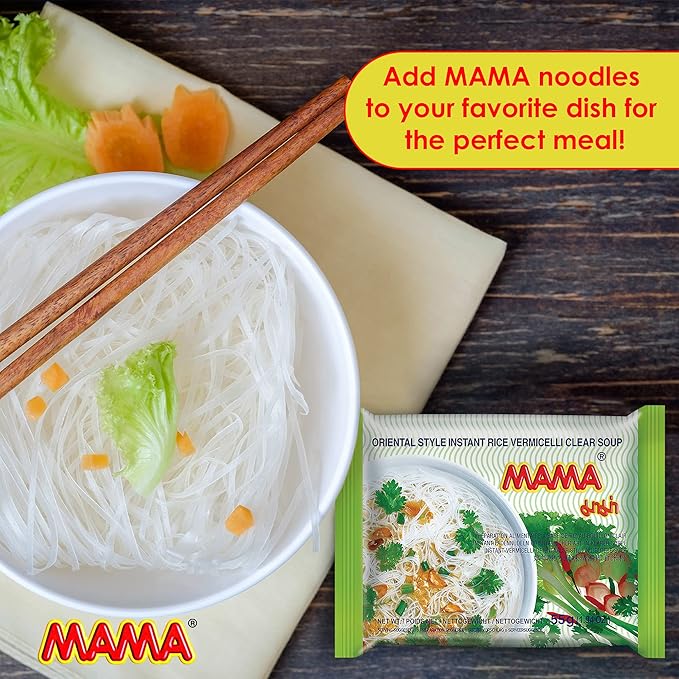MAMA Noodles Vermicelli Clear Soup Instant Rice Noodles w/Delicious Thai Flavors Hot &amp Spicy Noodles No Trans Fat w/Fewer Calories Than Deep Fried Noodles 30 Pack