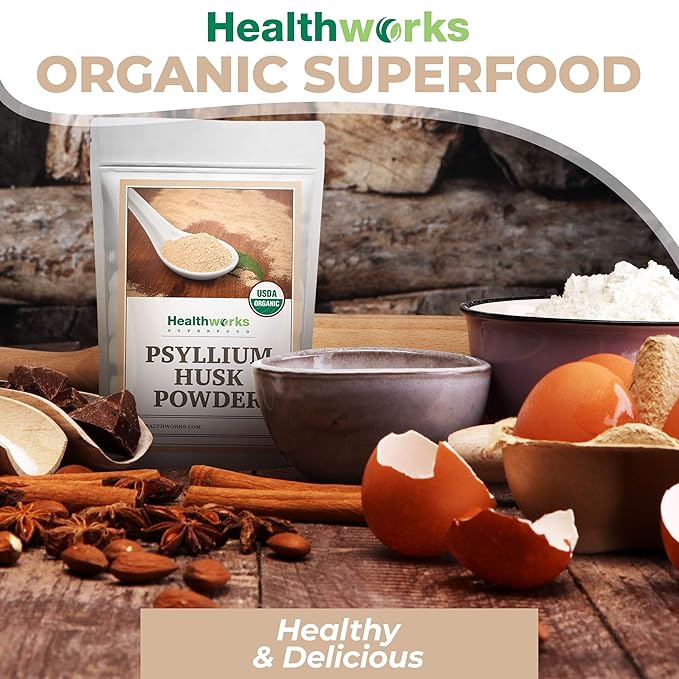 Healthworks Superfoods Organic Psyllium Husk Powder - 32 Oz / 2 Lbs - Raw - Certified Organic - Finely Ground Powder from India - Keto Vegan &amp Non-GMO - Fiber Support