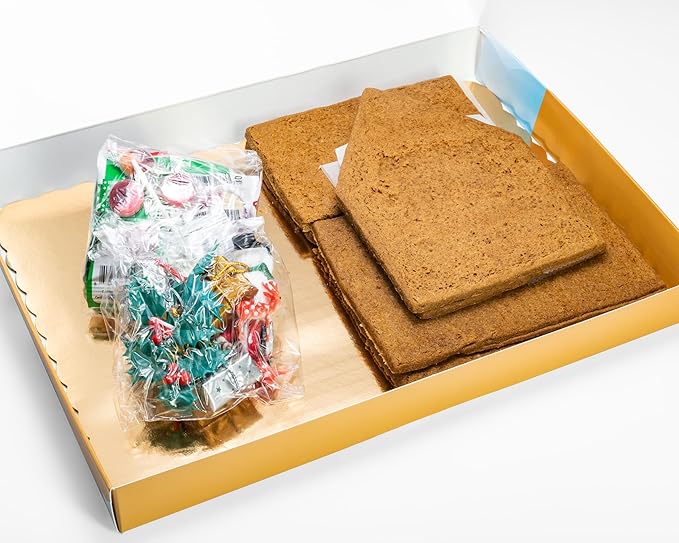 Vegan Allergen-Friendly Gluten-Free Cookie House Kit – 6 Pre-Baked Pieces Display Board Allergen-Free Candy &amp Non-Edible Decorating Figures (Pack of 1 Gingerbread)