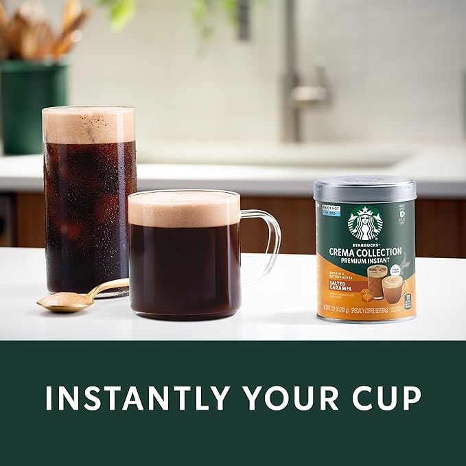 Starbucks Crema Collection Premium Instant Salted Caramel Flavored Instant Coffee 100% Arabica Beans 3 Tins (7.12 Oz Each)