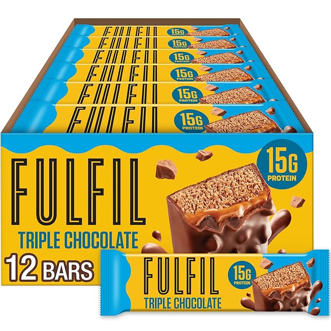 FULFIL Protein Snack Bars Flavored Triple Chocolate Gluten Free with 15g Protein Pantry Staples 12 Count