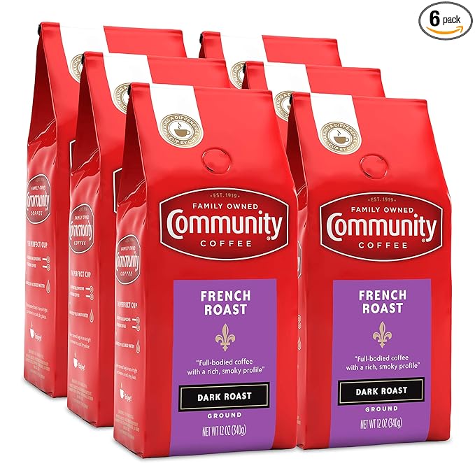 Community Coffee French Roast 72 Ounces Ground Coffee Extra Dark Roast 12 Ounce Bag (Pack of 6)