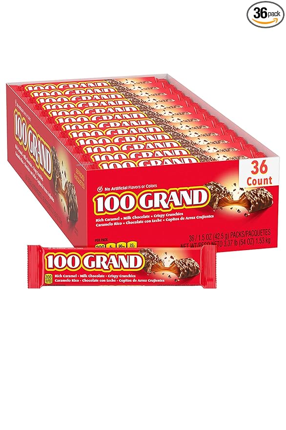 100 Grand Milk Chocolate Candy Bars Full Size Bulk Individually Wrapped Ferrero Candy Pack of 36