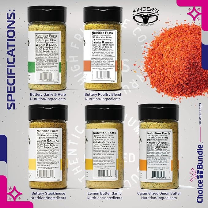 Kinders Buttery Garlic &amp Herb Buttery Poultry Buttery Steakhouse Lemon Butter Garlic Caramelized Onion Butter 5 pk Seasoning Rub Spice Set (27.3 oz) + BBQ Masters &amp Opener (7 Items)!