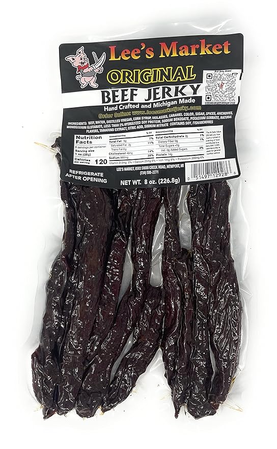 Lee's Market Original Beef Jerky - Soft &amp Tender - Healthy Low Carb Gluten-Free Snack - Paleo &amp Keto-Friendly - Michigan Made Handcrafted Jerky - Speciality Gourmet Meat Snacks - 8oz