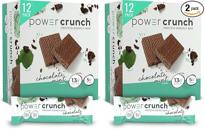 Power Crunch Protein Wafer Bars High Protein Snacks with Delicious Taste Chocolate Mint 1.4 Ounce (12 Count) (Pack of 2)