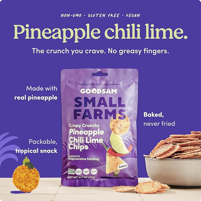 GoodSAM Small Farms Baked Pineapple Chili Lime Chips Pack of 8 Simple Ingredient Fruit Chips