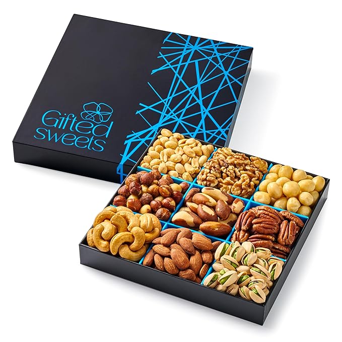 Nuts Gift Basket - Freshly Roasted And Natural Mixed Nut Gift Box - Gourmet Healthy Food Gift for Men/Women - Gourmet Gift Healthy Gourmet Snack Box for Birthday Thank You Congratulations Corpora