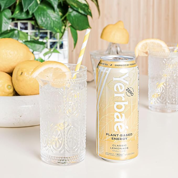 Yerbae Energy Beverage - Classic Lemonade 0 Sugar 0 Calories 0 Carbs Energized by Yerba Mate Plant-Based Healthy Alternative to Sugary Drinks 16oz cans (12 Pack)