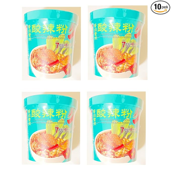 Vegan Protein Hot and Sour Glass Noodles Instant Cup Noodles5.3 Oz 4-Cups