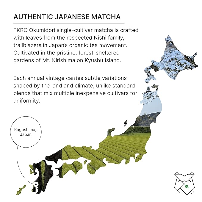 FKRO Organic Ceremonial Grade Matcha Green Tea Powder | 1st Harvest Single Origin Single Okumidori Cultivar | Sugar-free | Flown in Fresh from Japan Every Month (30g/1.06oz) Pouch