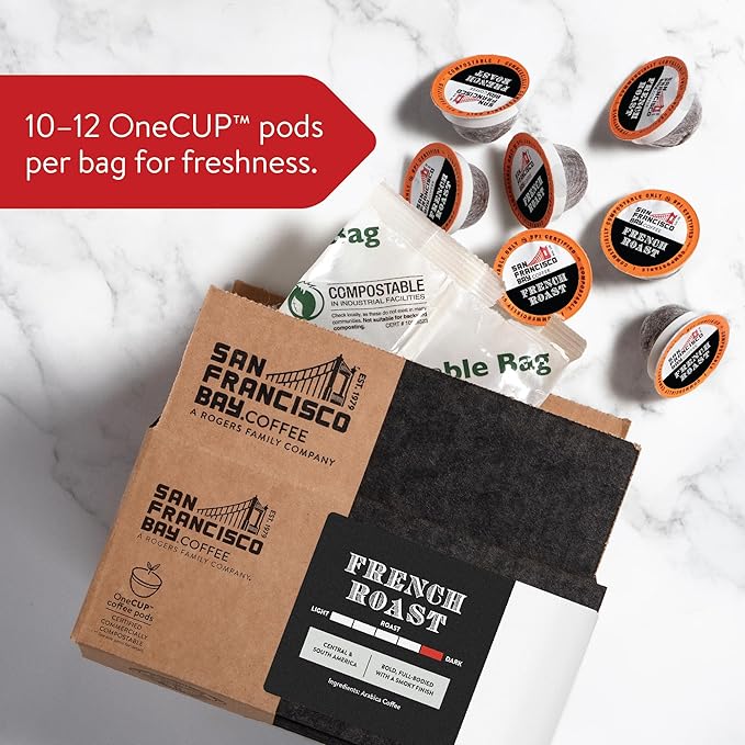 San Francisco Bay Compostable Coffee Pods - French Roast (12 Ct) K Cup Compatible including Keurig 2.0 Dark Roast