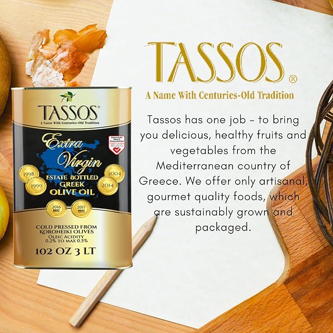 Tassos Extra Virgin Olive Oil ( Cold Pressed Koroneiki Olives ) 3 Ltr Tin