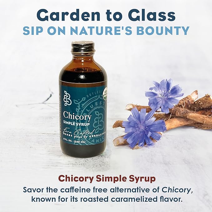 Bluestem Botanicals Organic Chicory Simple Syrup 8 oz Cocktail and Mocktail Mixer for Drinks Non-Alcoholic