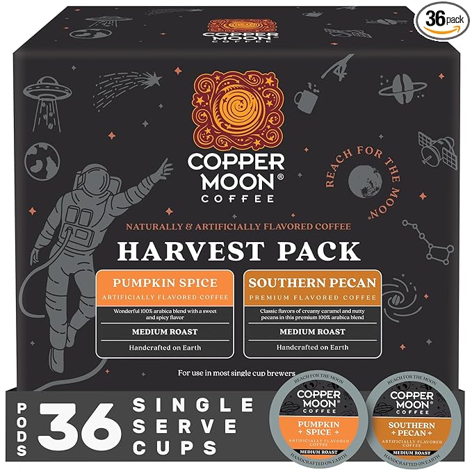 Copper Moon Coffee Single Serve Pods for Keurig Brewers Harvest Pack 36 count (Pumpkin Spice Southern Pecan)