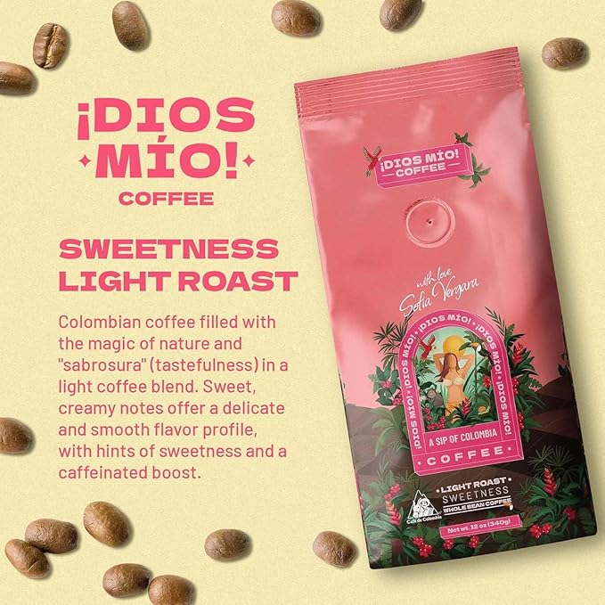 Dios Mio Coffee by Sofia Vergara Light Roast Whole Bean Premium Colombian Coffee 12 Ounce Bag (Pack of 3)
