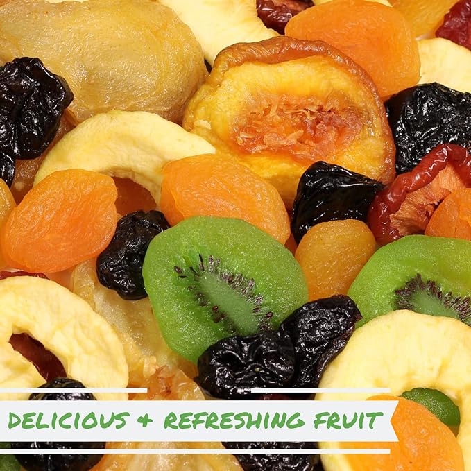 Dried Mixed Fruit with Prunes by It's Delish 2 lbs (32 Oz) Jumbo Container | Snack Mix of Prunes Apricots Plums Apple Rings Nectarines Peaches Pears Kiwi Slices | Dry Fruits - Vegan Kosher Hea