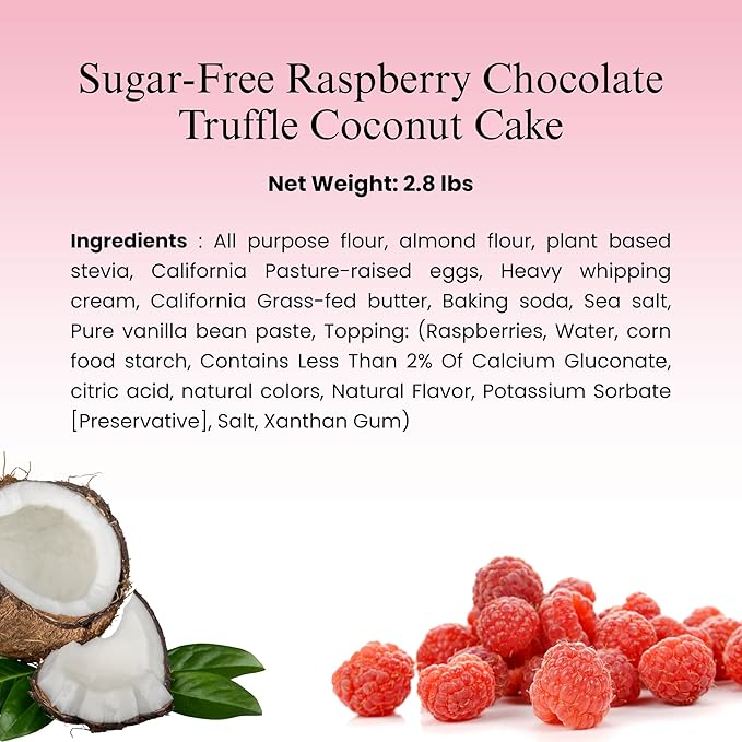 ANDY ANAND CHOCOLATIER Luxurious Sugar-Free 9 Raspberry Chocolate Truffle Coconut Cake Handcrafted for Creamy Perfection Ideal Gift - 2.8 lbs