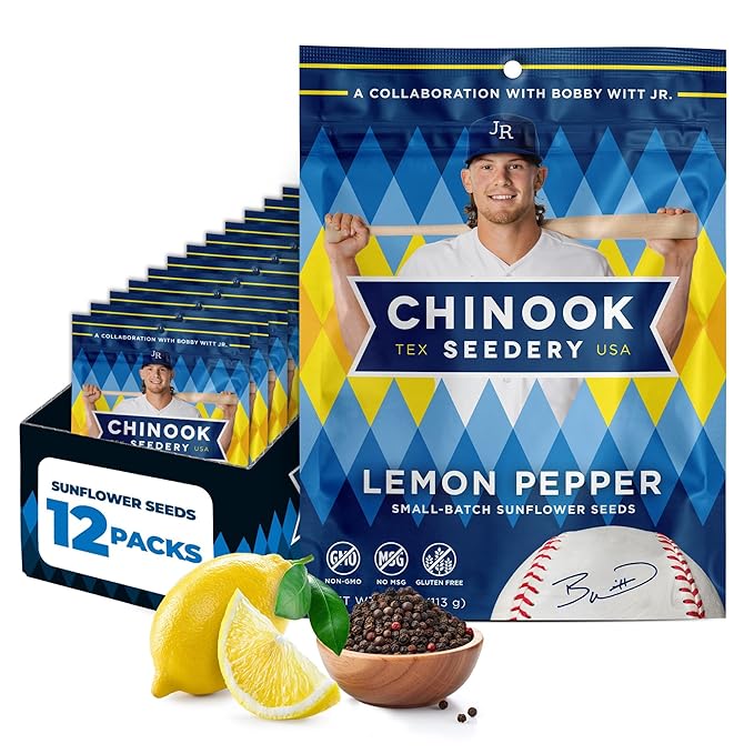 Chinook Seedery Sunflower Seeds to Eat — Jumbo Flavored Roasted Low Sodium Snacks — Keto Friendly Gluten-Free Non-GMO —Lemon Pepper Flavor 4 oz (12-Pack)