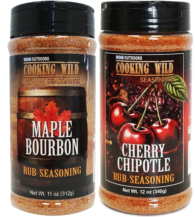 Two Pack-Maple Bourbon Rub-Seasoning + Cherry Chipotle Rub-Seasoning Great for Ribs Pulled Pork Wings Brisket Salmon Shrimp Turkey Chicken.