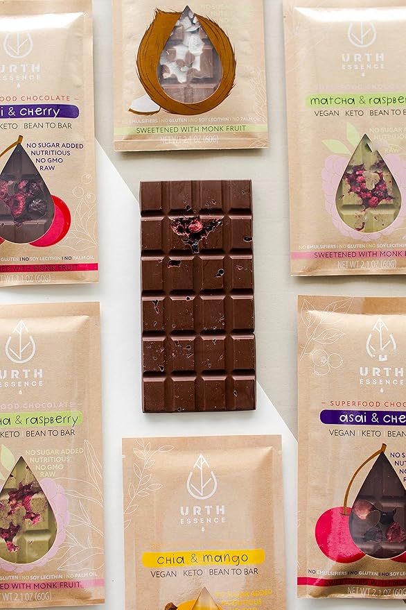 Urth Essence Sugar Free Chocolate Vegan Chocolate Bars | Keto Chocolate | Dairy Free Chocolate| Keto Friendly Food | Healthy Food Vegan Gifts| Organic Chocolate |Gluten Free Snacks (Dark Chocolate Aca
