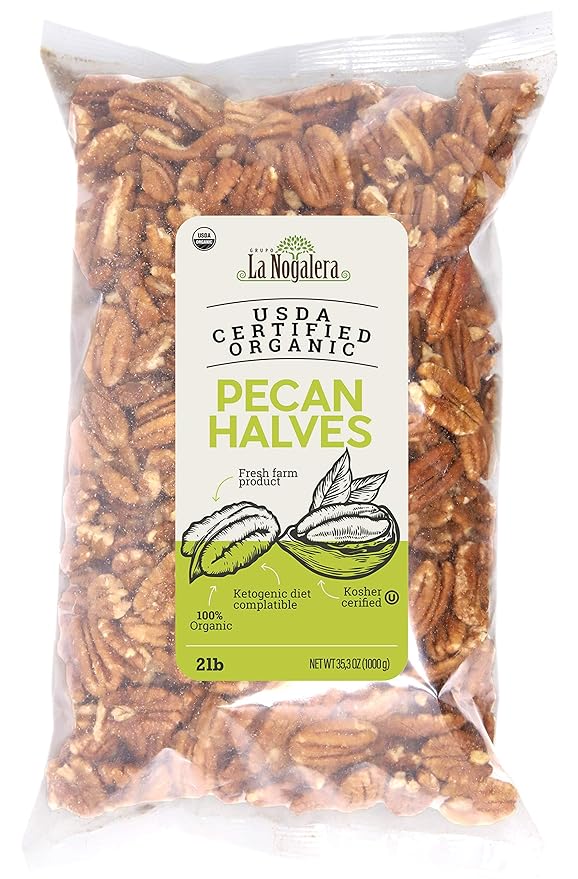 Organic Pecan Bundle – 2 lb Halves + 2 lb Chopped Pecans (4 lbs Total) | USDA Certified Organic | Fresh Natural Bulk Nuts for Baking Snacking &amp Cooking