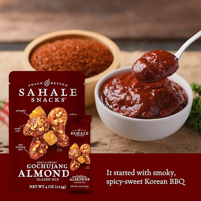 Sahale Snacks Gochujang Almonds Glazed Mix Kosher Gluten Free 4 Ounce (Pack of 6)