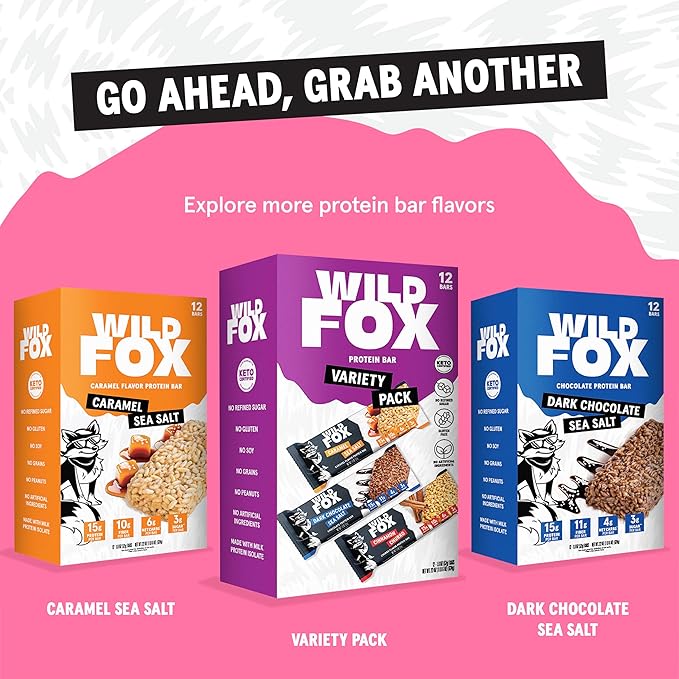 Wild Fox Protein Bars - Keto-Certified High Protein Snack with No Refined Sugar Great Taste 15g Protein and No Seed Oils Cinnamon Churro