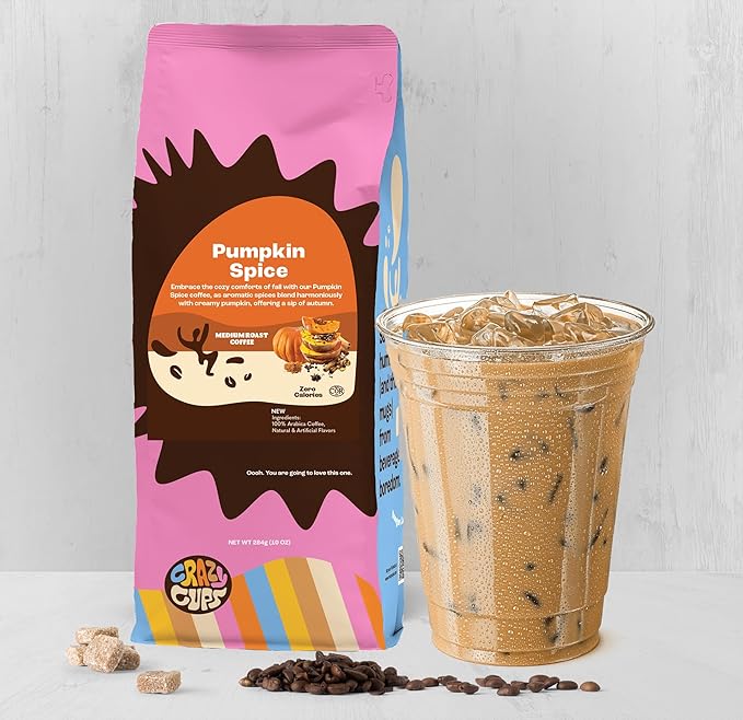 Crazy Cups Flavored Ground Coffee Pumpkin Spice Coffee For Brewing Flavored Hot or Iced Pumpkin Coffee 10oz (Pack of 2)