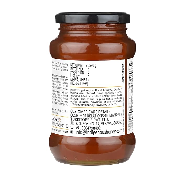 INDIGENOUS HONEY Sidr Ber Jujube Honey Raw Organic Natural Pure Unprocessed NMR Tested Unpasteurized Unheated 530g Glass Jar Pack of 1