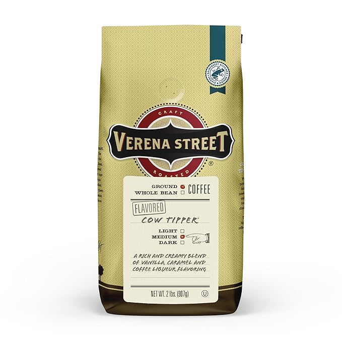 Verena Street 2 Pound Flavored Ground Coffee Cow Tipper Medium Roast Rainforest Alliance Certified Arabica Coffee