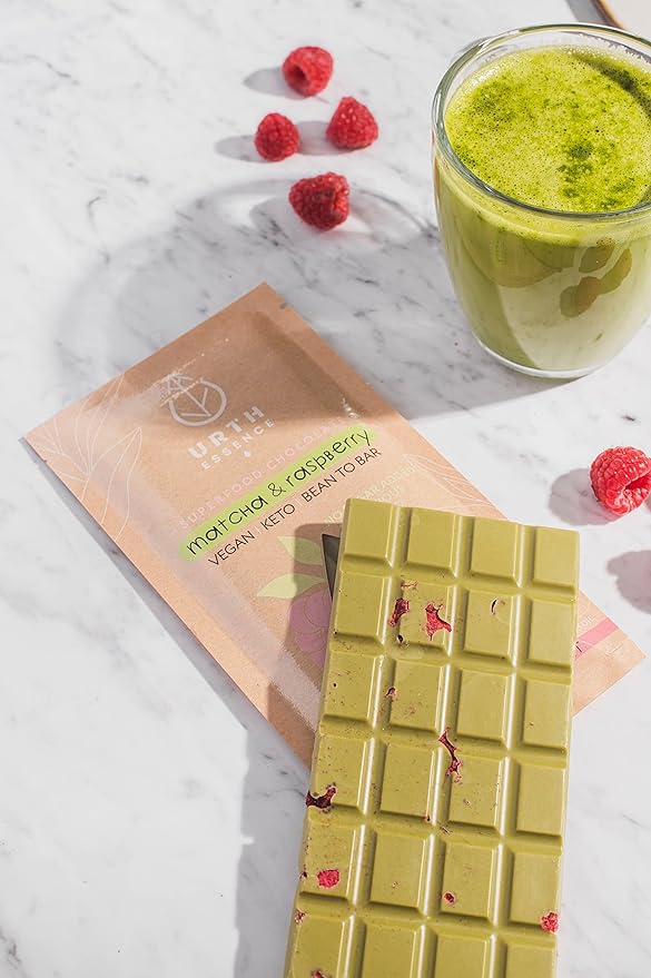 Urth Essence Sugar Free Vegan Chocolate Bars | Keto &amp Dairy Free | Healthy Vegan Gifts | Organic White Chocolate Matcha Raspberry