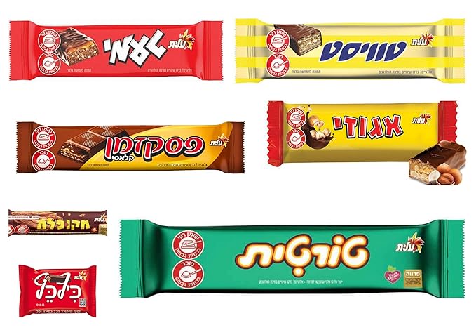 Israeli Chocolate Bar Variety Packof 7 snacks – Kif-Kef Pesek Zman Tortit Twist Egozi Taami Mekupelet | Assorted Chocolate Wafer &amp Nut Bars Kosher