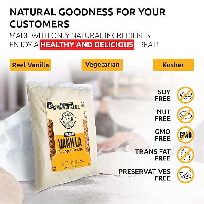OldSoul Professional Corndog Waffle Mix | Vanilla Flavour | 30 Lbs | 840 Waffles (30 Lbs Traditional)