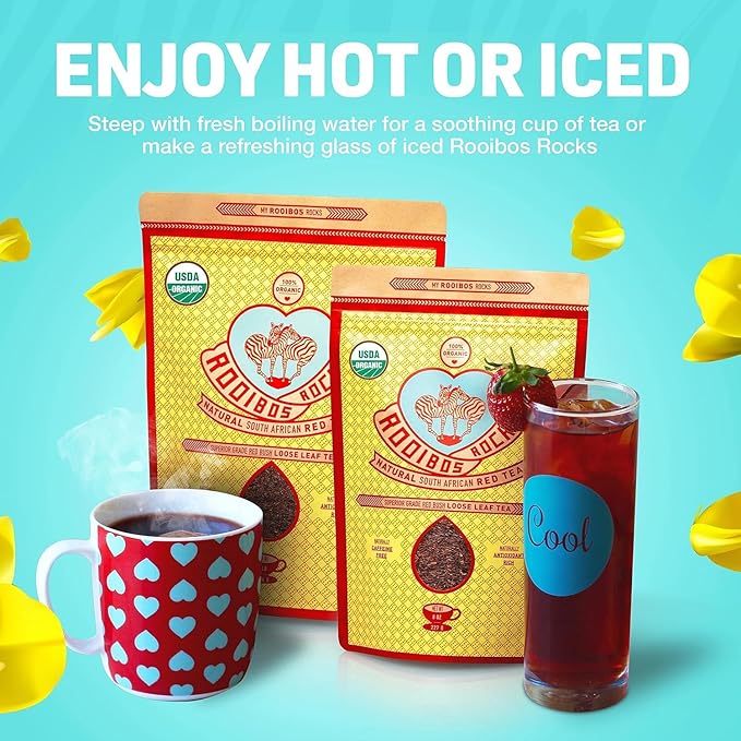 Naturally Sweet Organic Rooibos Tea - 16 oz Premium Loose Leaf - Caffeine Free &amp Sugar Free - Rich in Antioxidants