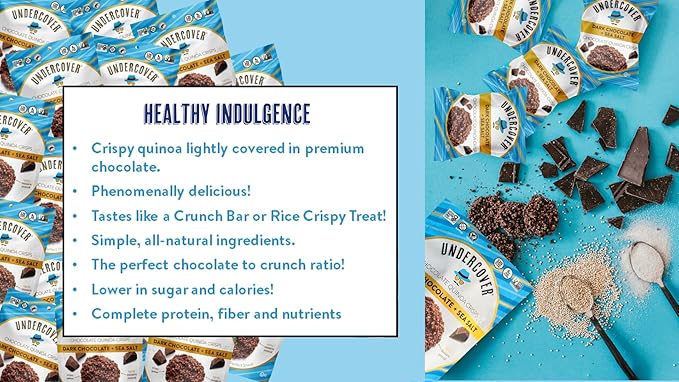 Undercover Snacks Chocolate Quinoa Crisps - Dark Chocolate + Peppermint | 7-Pack 3oz Bags of Mini Crisps | Gluten Free Nut-Free Allergen Friendly Kosher Plant-Based