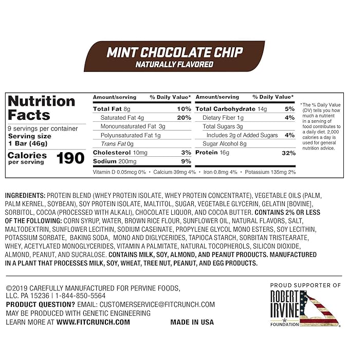 FITCRUNCH Protein Bars Snack Size Variety Pack Gluten Free 18 Pack