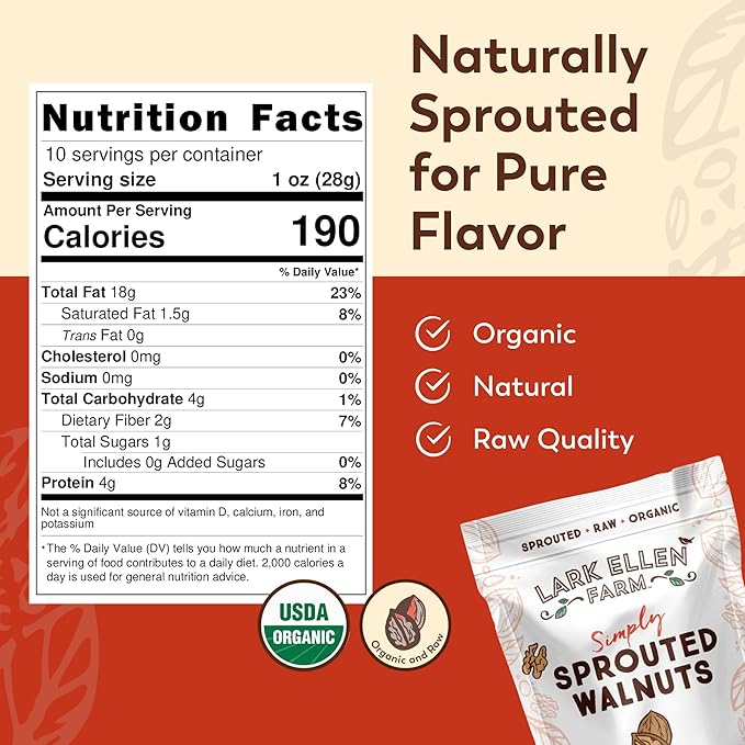 Lark Ellen Farm Organic Sprouted Walnuts – Raw Unsalted Keto-Friendly Healthy Vegan Snack Gluten-Free 10 Oz 3 Pack
