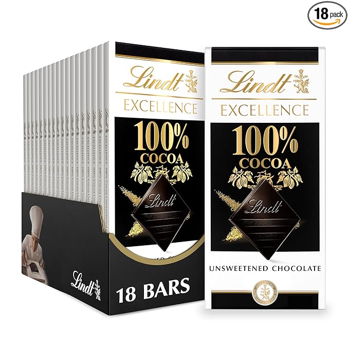 Lindt EXCELLENCE 100% Cocoa Dark Chocolate Bar Dark Chocolate Candy 1.7 oz. (18 Pack)