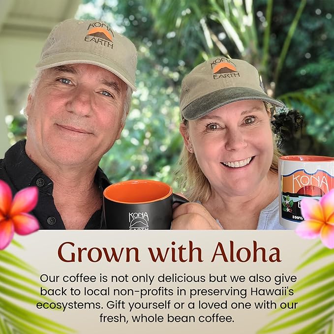 KONA EARTH 100% Kona Premium Coffee Medium Dark Roast Whole Bean 5 lb (80 oz) Farm-Direct Authentic Hawaiian Kona Coffee beans from Hawaii’s Big Island Micro-Batch-Roasted