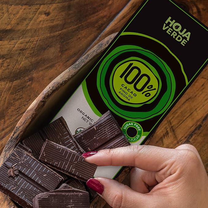 Hoja Verde Dark Chocolate Sugar Dairy Free Bars Keto Friendly Certified Organic | Vegan Natural Non-GMO and Gluten Free (100% Pure)